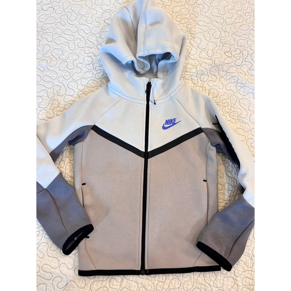 Nike Tech Full Zip Hoodie Grey Colorblock Boys Size XS NWOT